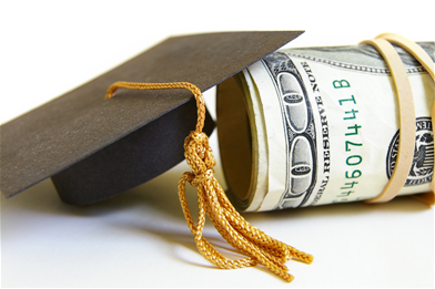 Tracy Adkins Dave Ramsey saving for college - picture of money with graduation cap and tassel