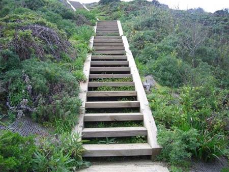 one step at a time - wooden staircase